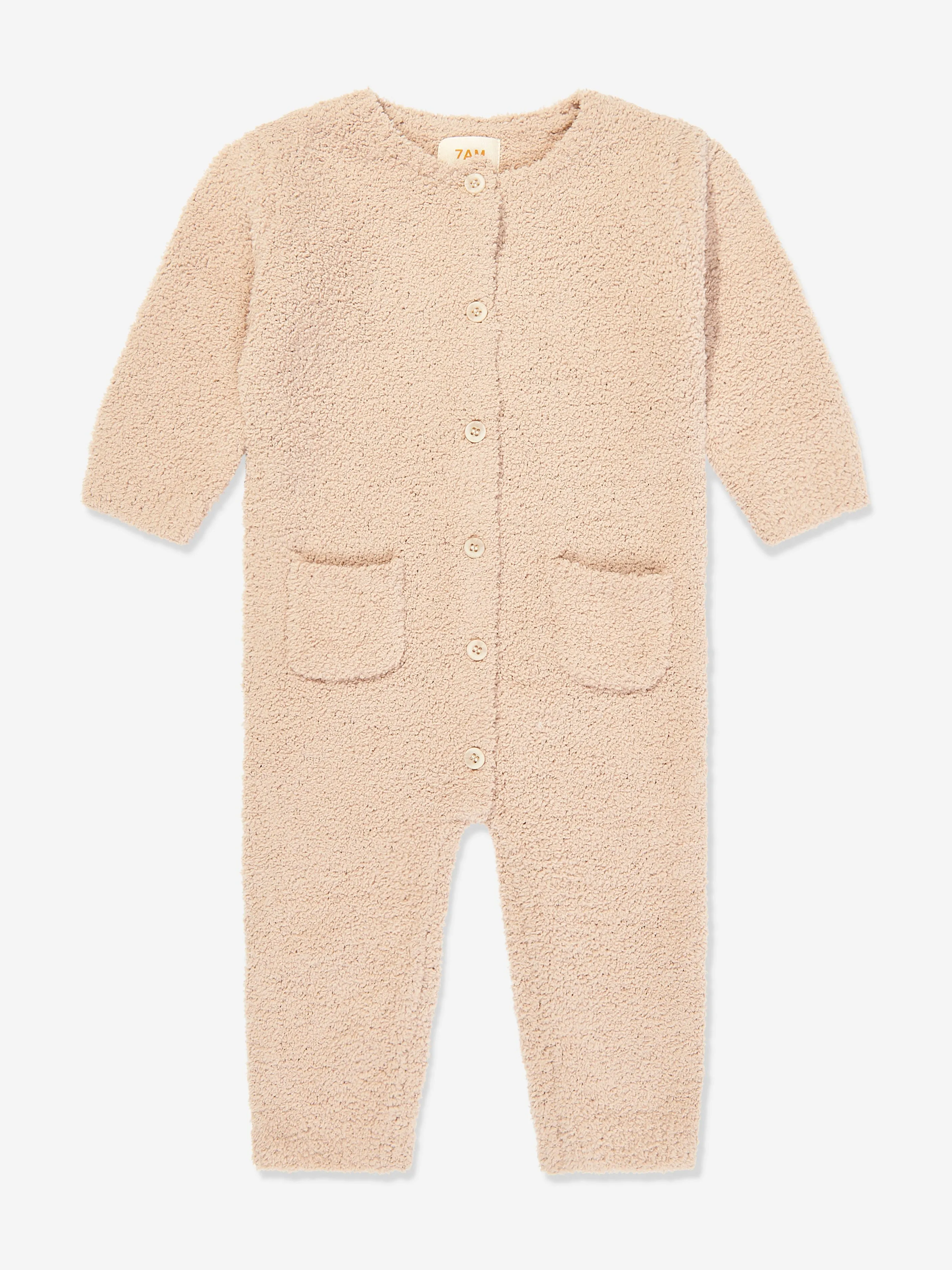 7AM Enfant Baby Fuzzy Long Sleeve Romper in Beige