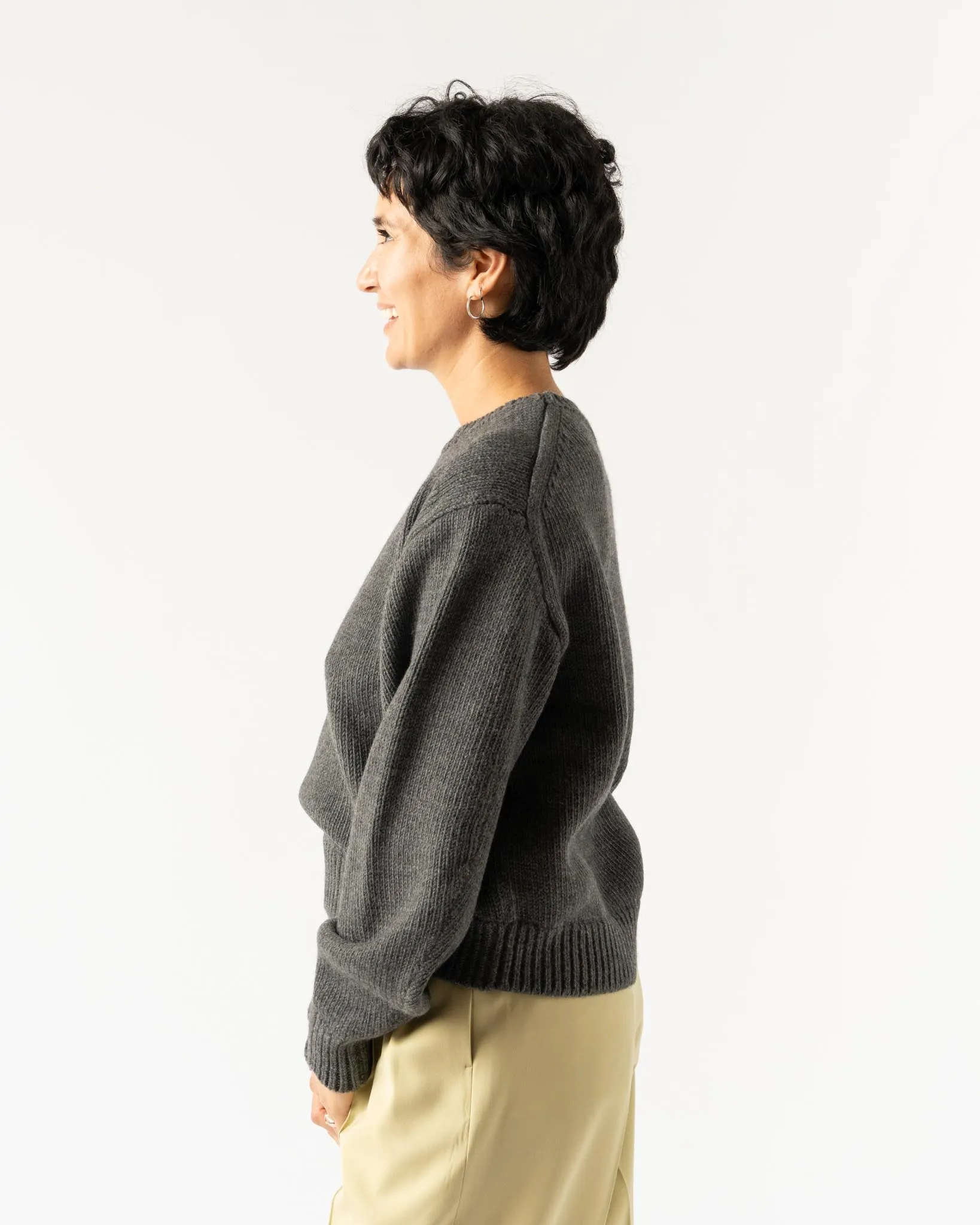 Auralee Wool Soft Cord Knit Pullover in Top Charcoal