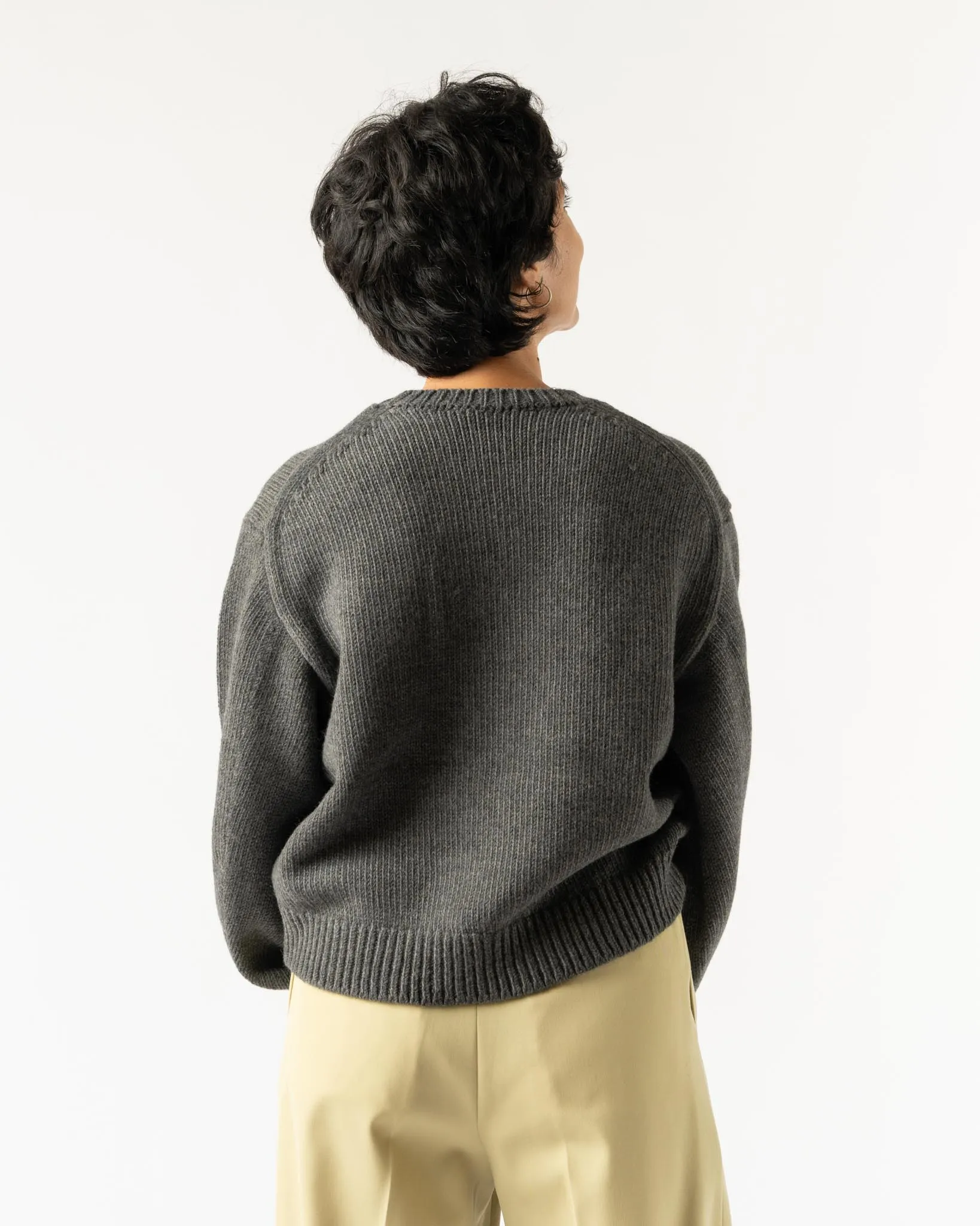 Auralee Wool Soft Cord Knit Pullover in Top Charcoal