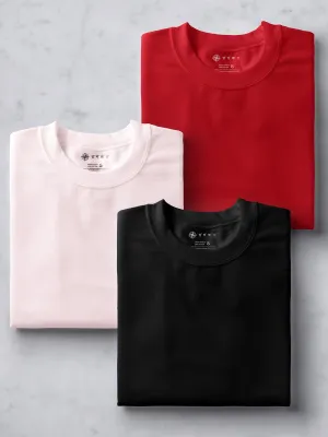 Black, Soft Pink  & Red  Combo T shirts | Pack of 3