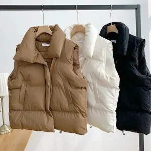 Bonnyshow Autumn Winter Y2K Vest Women Thick Warm Down Vest Harajuku Loose Jacket Casual Outerwear Short Waistcoat Windproof Vest Coats