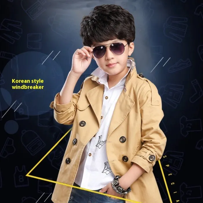 Boys’ Mid-Length Trendy Casual Trench Coat – Stylish & Cozy Spring Essential