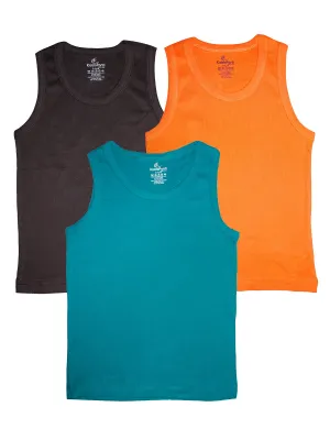 Boys Multi Colors Solid Rib vest Pack of 3