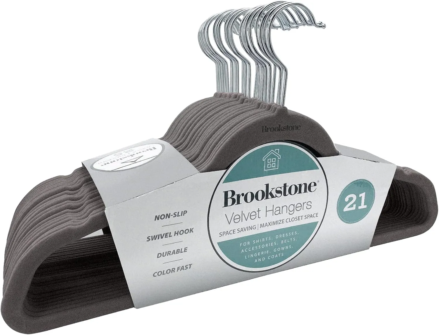 Brookstone Non-Slip Velvet Hangers with 360 Swivel Hook, 21 Pack