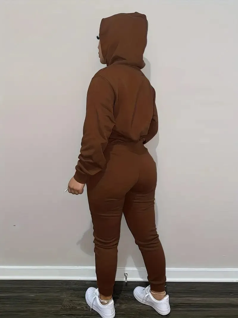 Brown Sweatpants and Hoodie Set