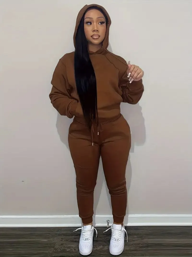 Brown Sweatpants and Hoodie Set