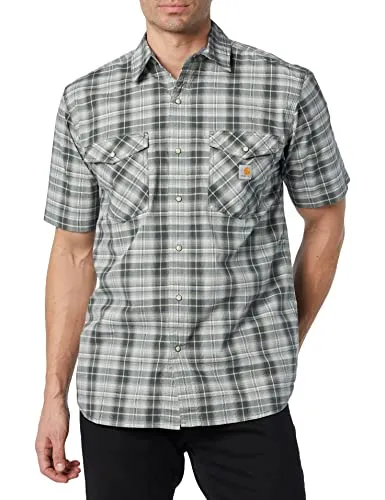 Carhartt 105198 Men's Rugged Flex Relaxed Fit Lightweight Snap Front Short Sleeve Plaid Shirt