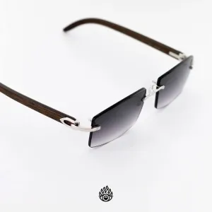 Cartier Dark Wood Glasses with Platinum C Decor and Grey Lens