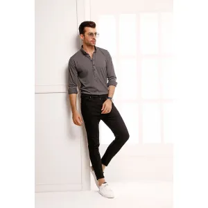 Charcoal High Collar Mid Placket Shirt