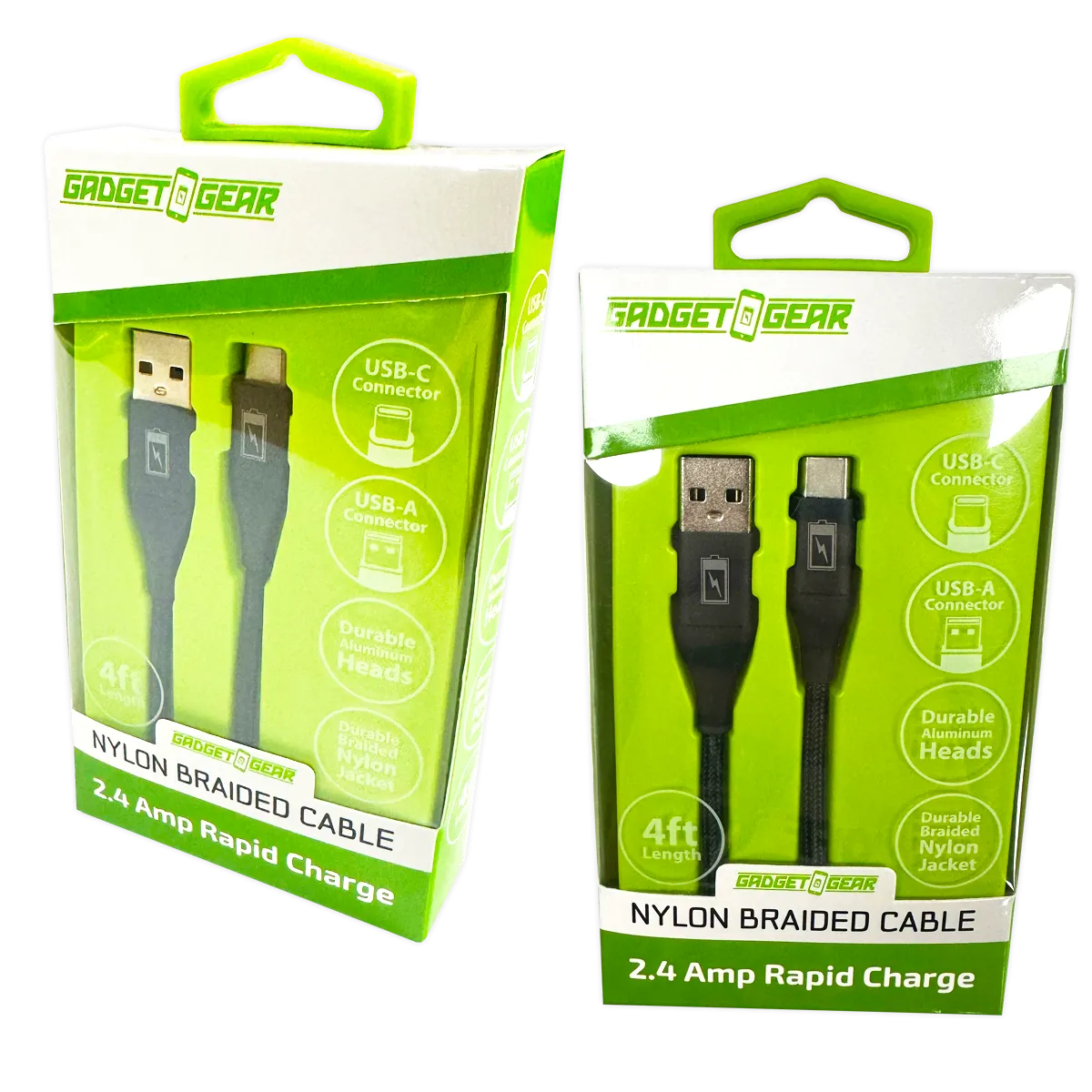 Charging Cable Nylon Braided USB to USB-C 4FT 2.4 Amp - 3 Pieces Per Pack 24616