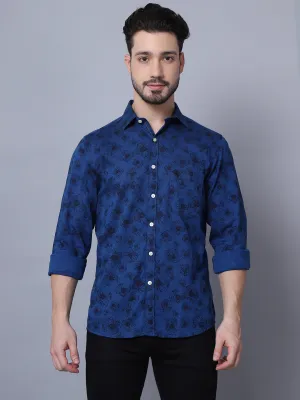 Cotton Printed Blue Full Sleeve Regular Fit Casual Shirt for Men with Pocket