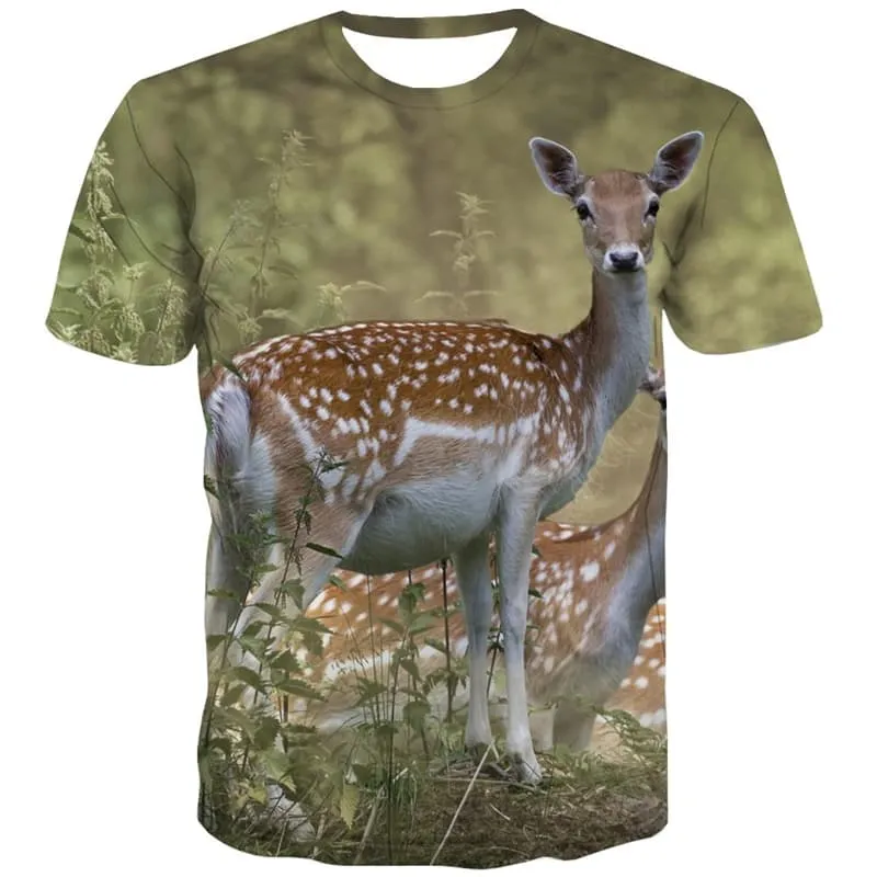 Deer T shirts Men Animal T-shirts 3d Lovely Tshirts Novelty Short Sleeve