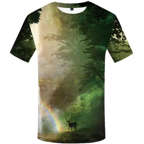 Deer T shirts Men Animal T shirts Funny Rainbow Tshirts Cool Forest Tshirt Printed Harajuku T-shirts 3d Short Sleeve summer