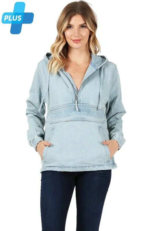 DENIM HOODIE HALF ZIPPER CLOSER