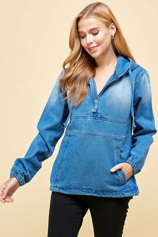 DENIM HOODIE HALF ZIPPER CLOSER