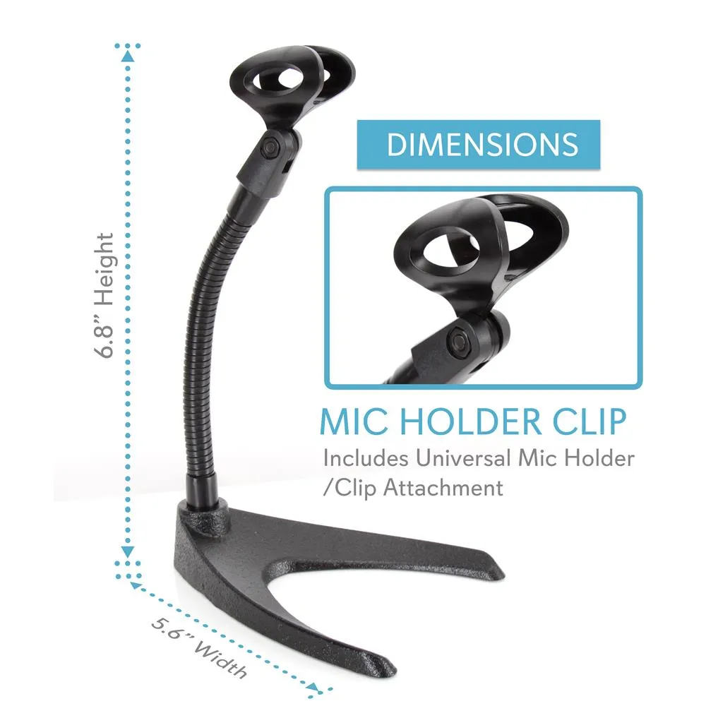 Desktop Microphone Stand - Compact Table Mic Holder Mount With Flexible Gooseneck