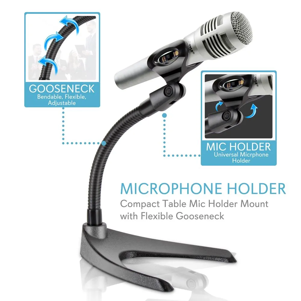 Desktop Microphone Stand - Compact Table Mic Holder Mount With Flexible Gooseneck