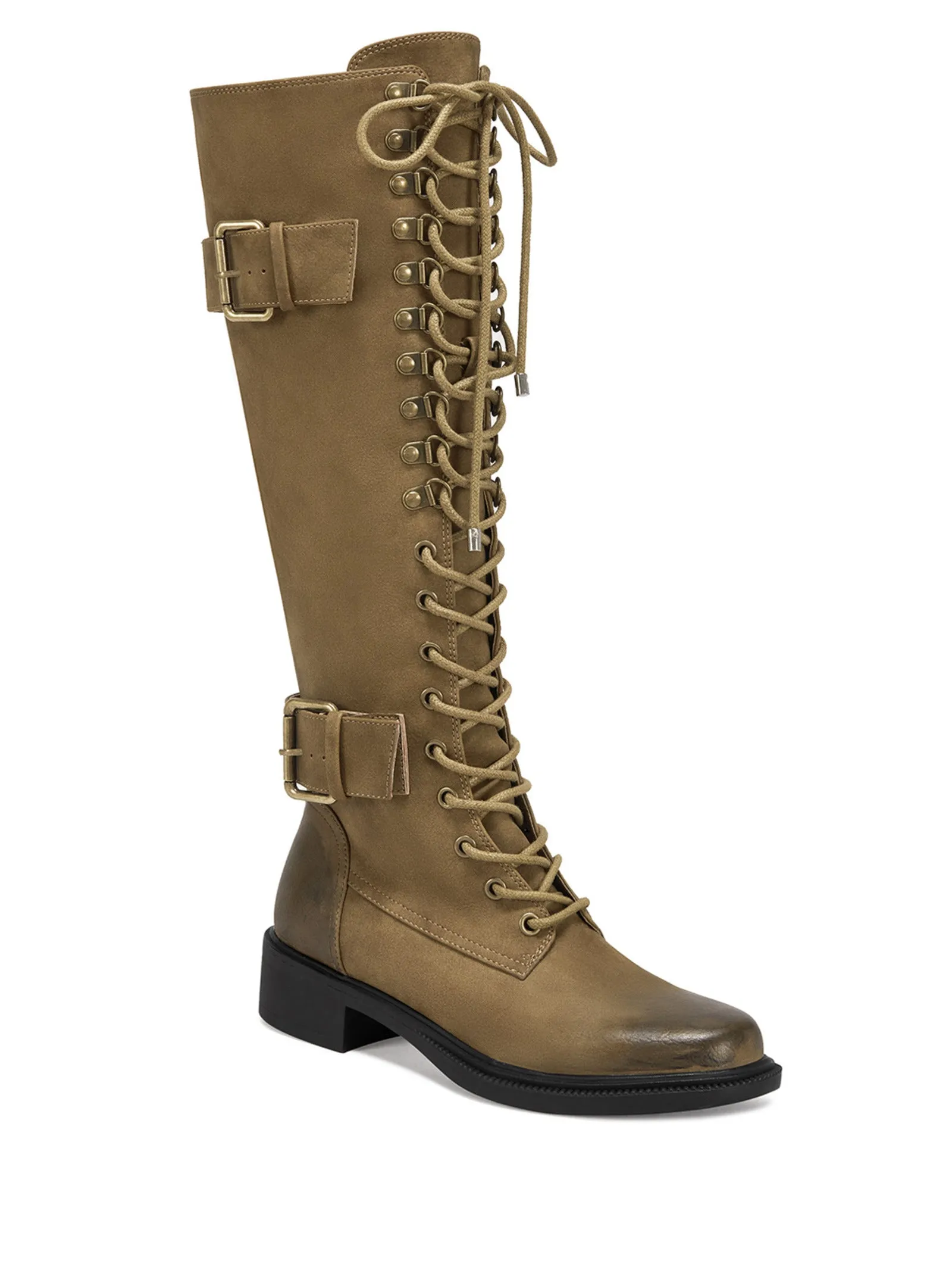 EMMOTT-TAUPE LACE UP KNEE HIGH COMBAT BOOT