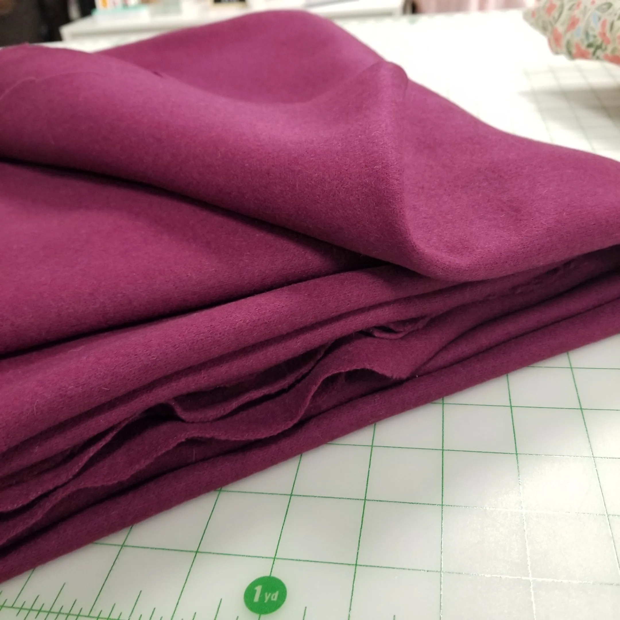 End of BOlt: 2 yards of Designer Deadstock 90% Wool Blend Double Weave Coating Fuchsia  Knit 14 oz -Remnant