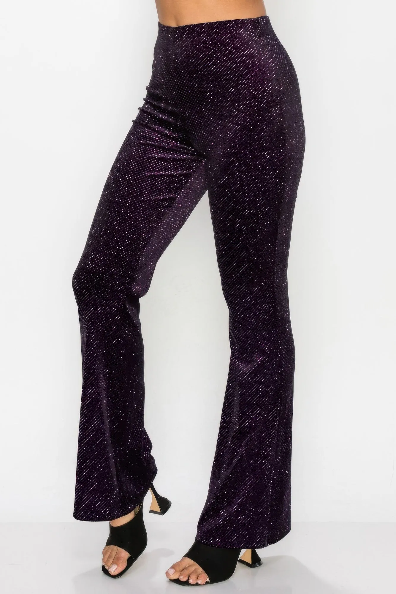 Glittery Flare High-rise Pants