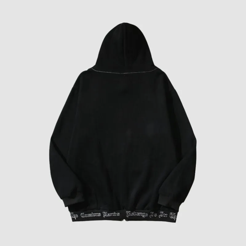 Hip-Hop Embroidered Letter Casual Zip Hoodie