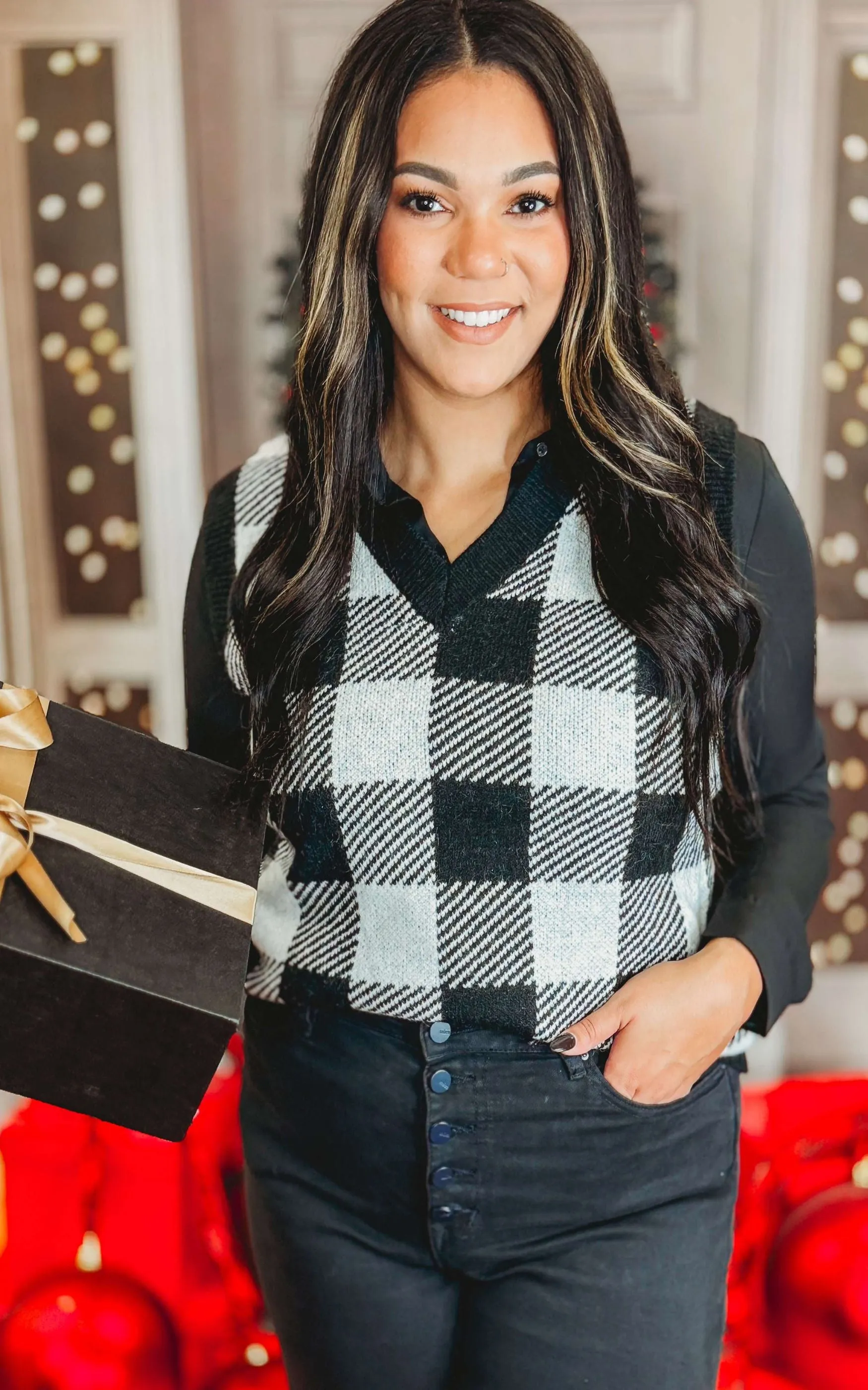 Holiday Sweater Plaid Print Vest *