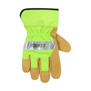 Kinco Men's Hi-Vis Green and Grain Pigskin Palm Work Gloves - Beige/Green