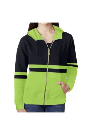 Lime Green & Blue All Over Print Full Zip Hoodie for Women (Model H14)