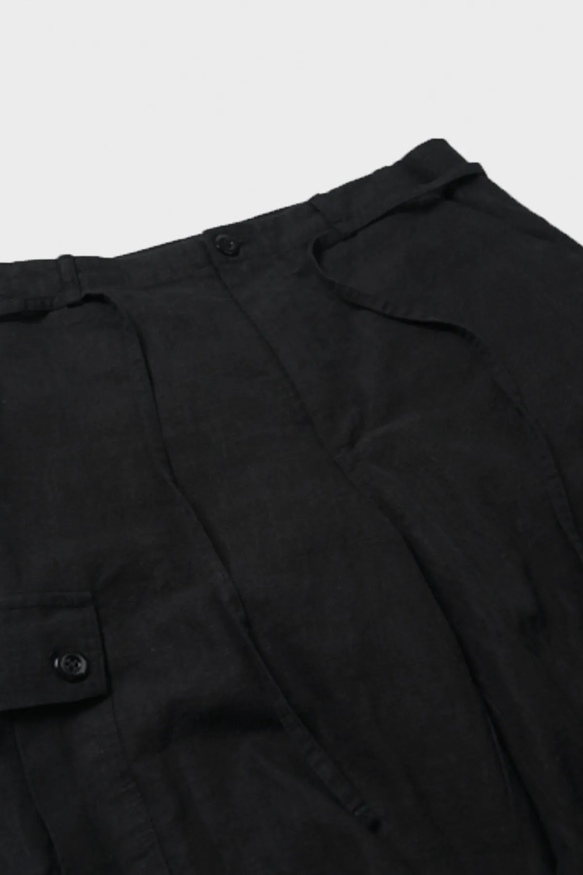 Linen Parachute Cargo Pants - Black