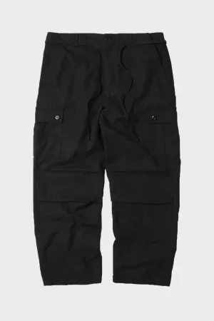 Linen Parachute Cargo Pants - Black