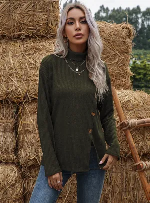 Long Sleeve Asymmetric Knitted T-shirt