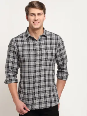 Men Cotton Checkered Grey Melange Full Sleeve Casual Shirt for Men with Pocket