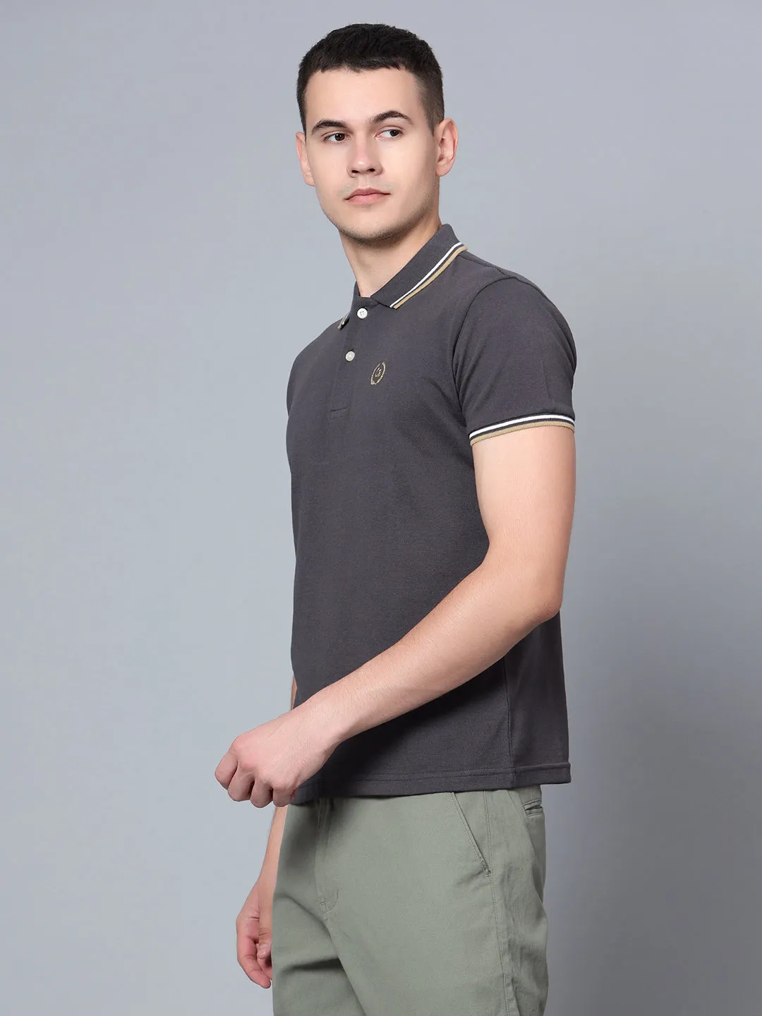 Men Dark Grey Polo T-Shirt