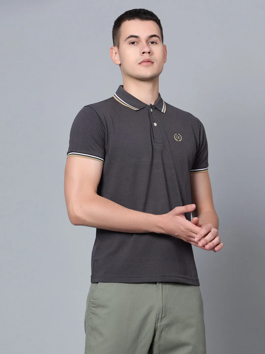 Men Dark Grey Polo T-Shirt