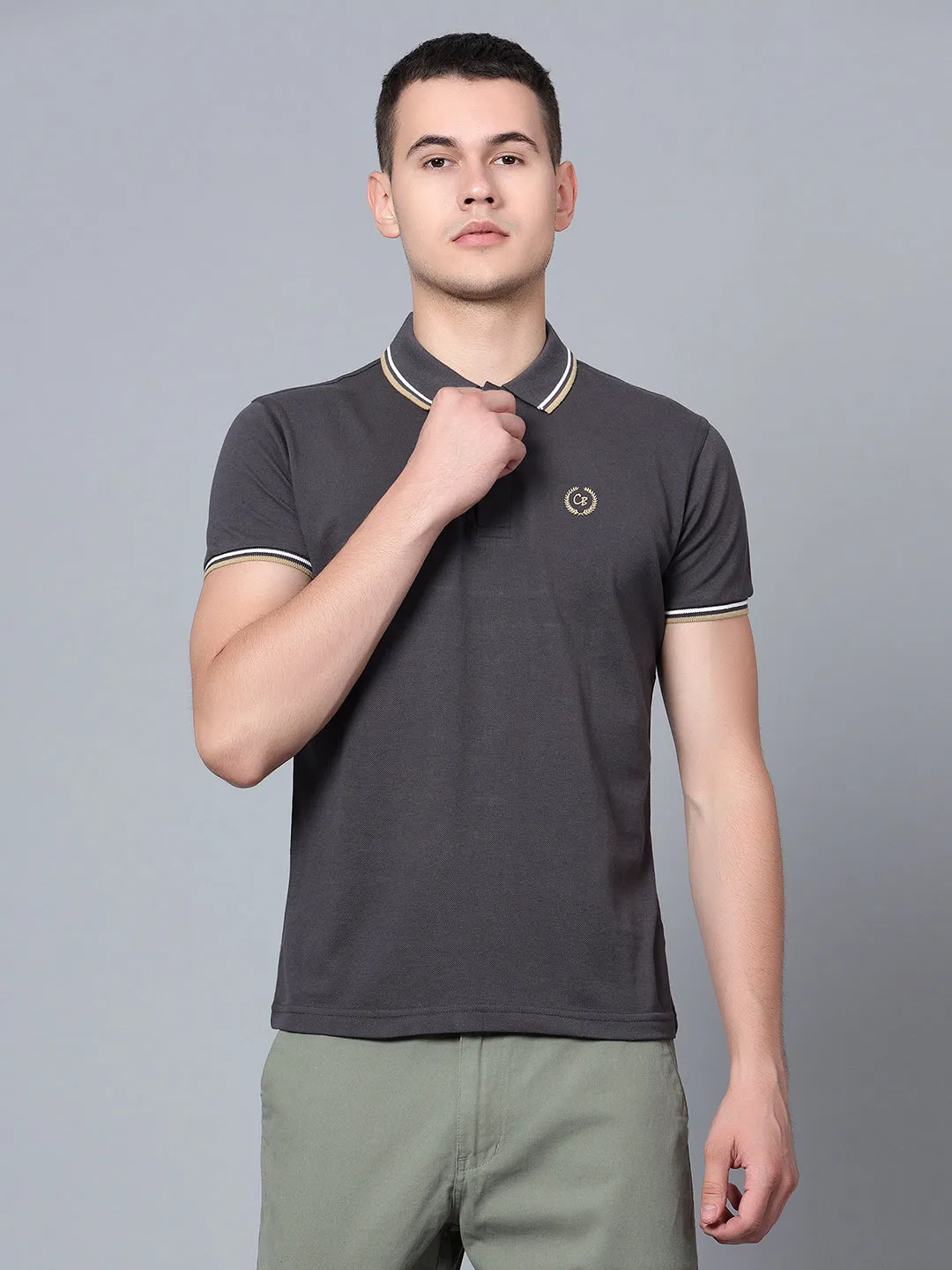 Men Dark Grey Polo T-Shirt