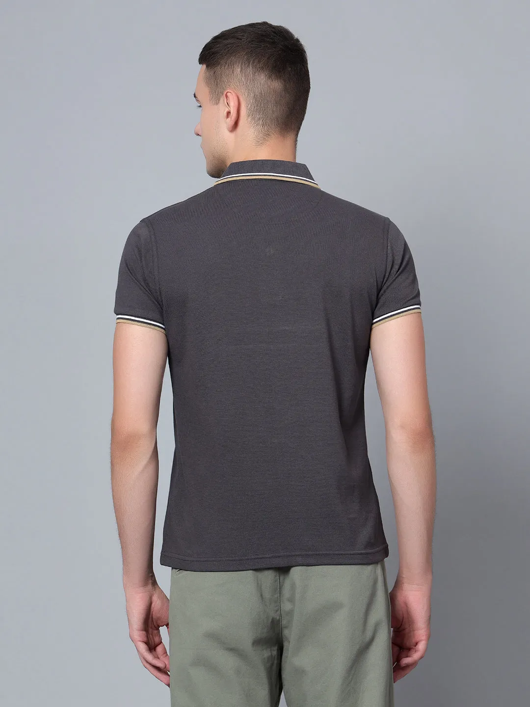 Men Dark Grey Polo T-Shirt