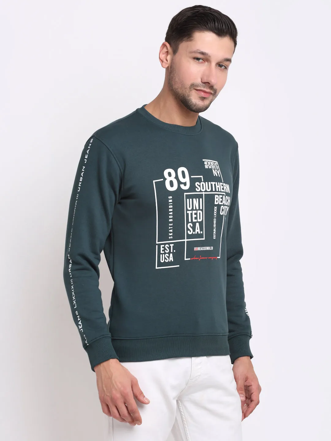 Men Green Printed Sweatshirt