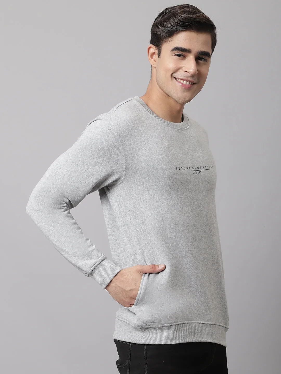 Men Grey Melange Sweatshirt