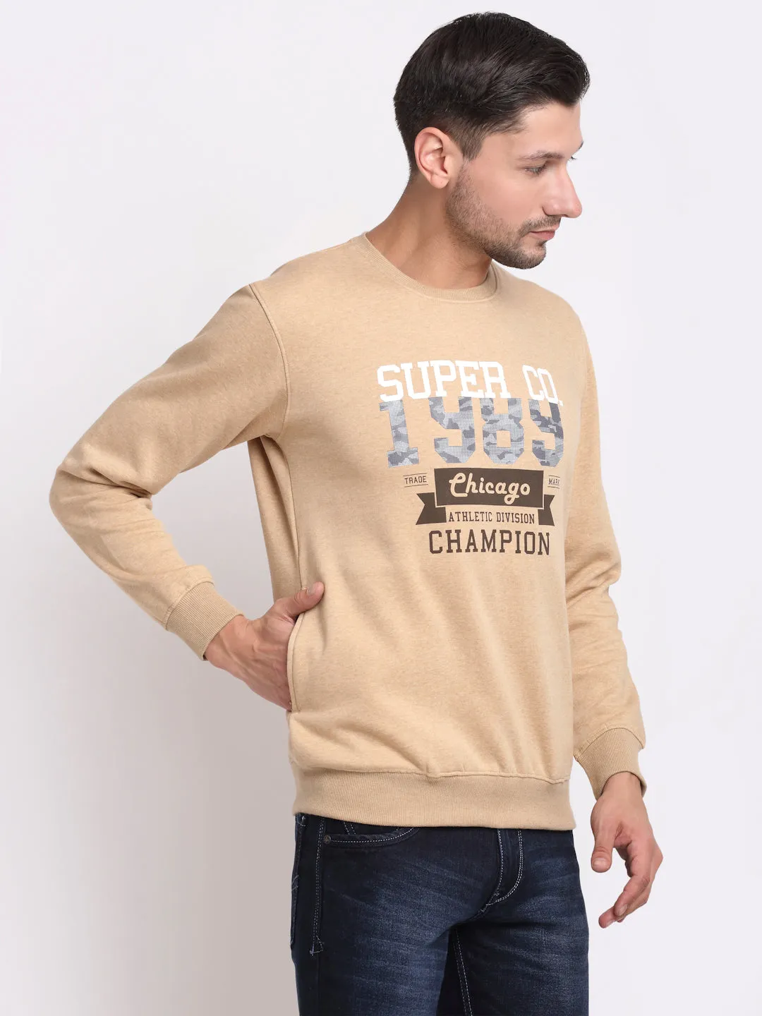 Men Light Brown Printed Sweatshirt