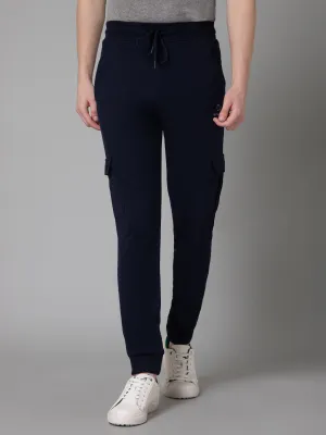 Men Navy Blue Winter Solid Track Pant