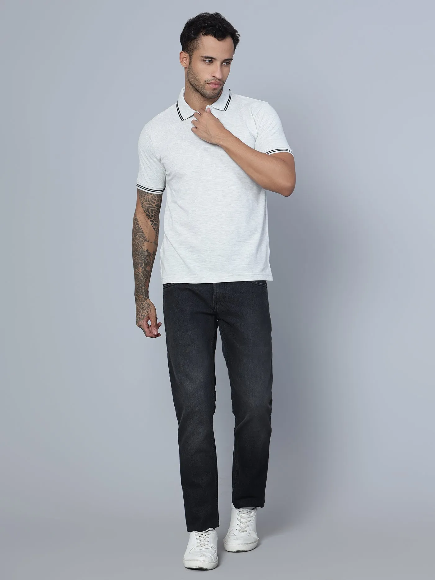 Men Polo Neck Grey T-Shirt