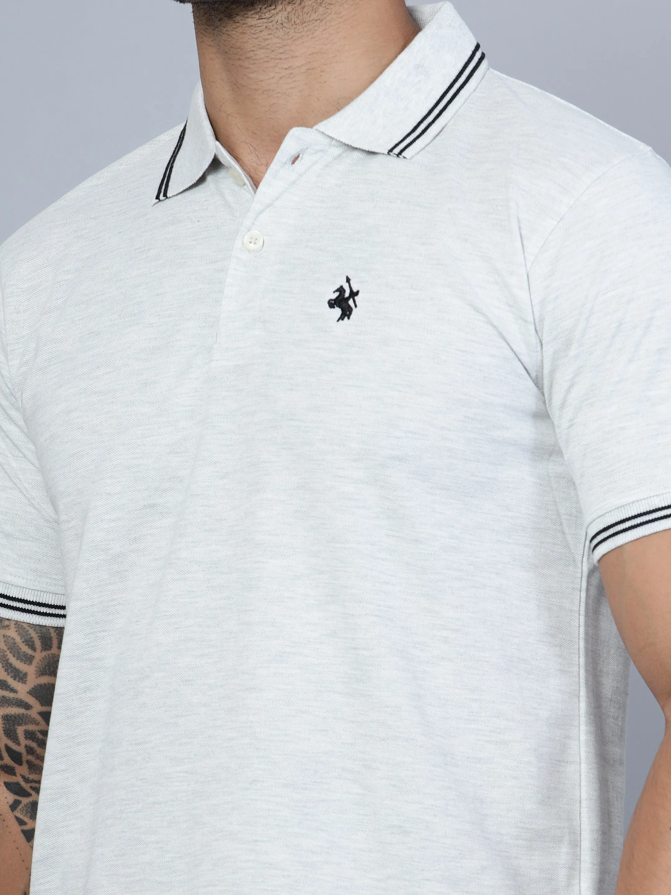 Men Polo Neck Grey T-Shirt