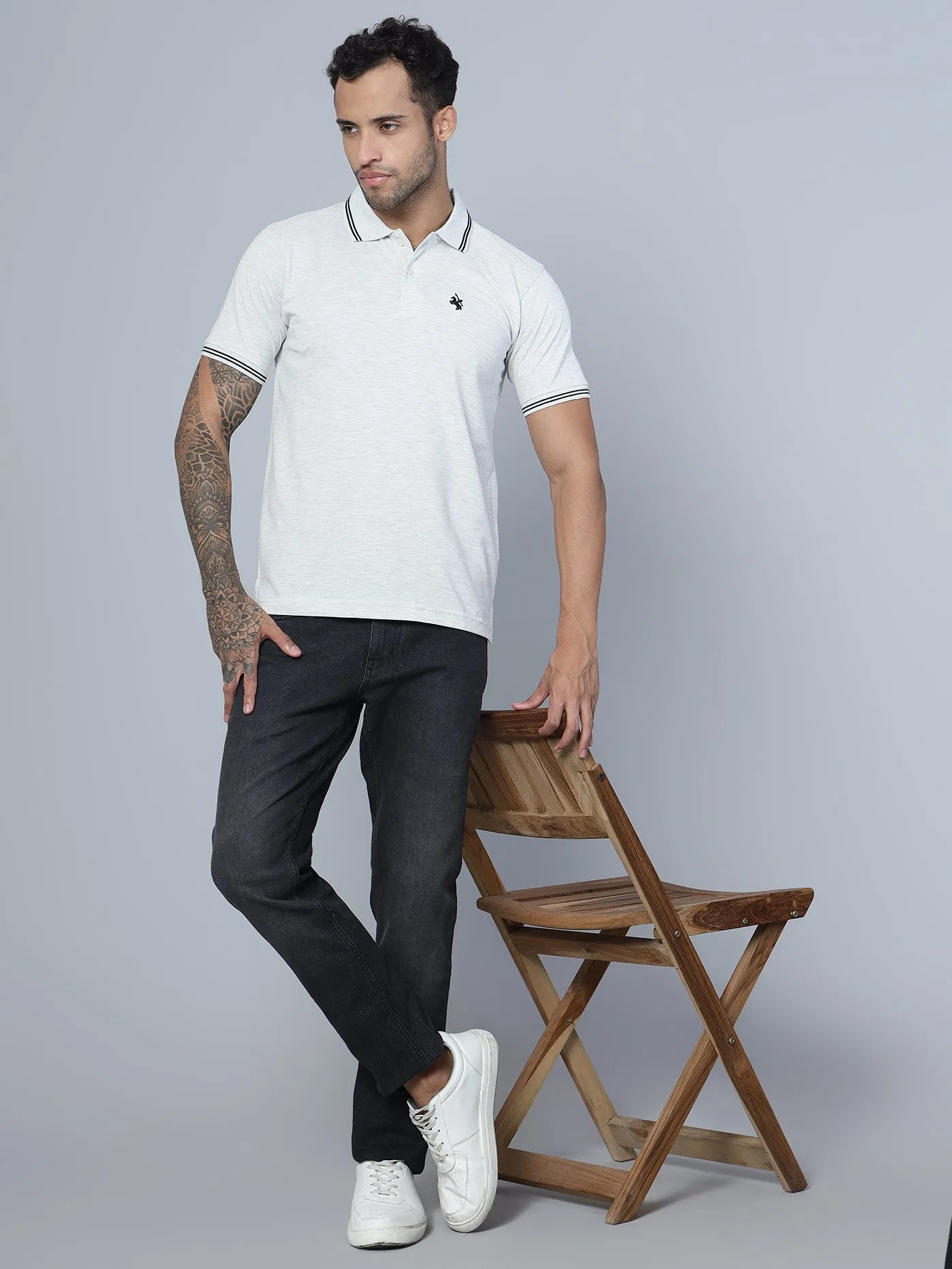 Men Polo Neck Grey T-Shirt