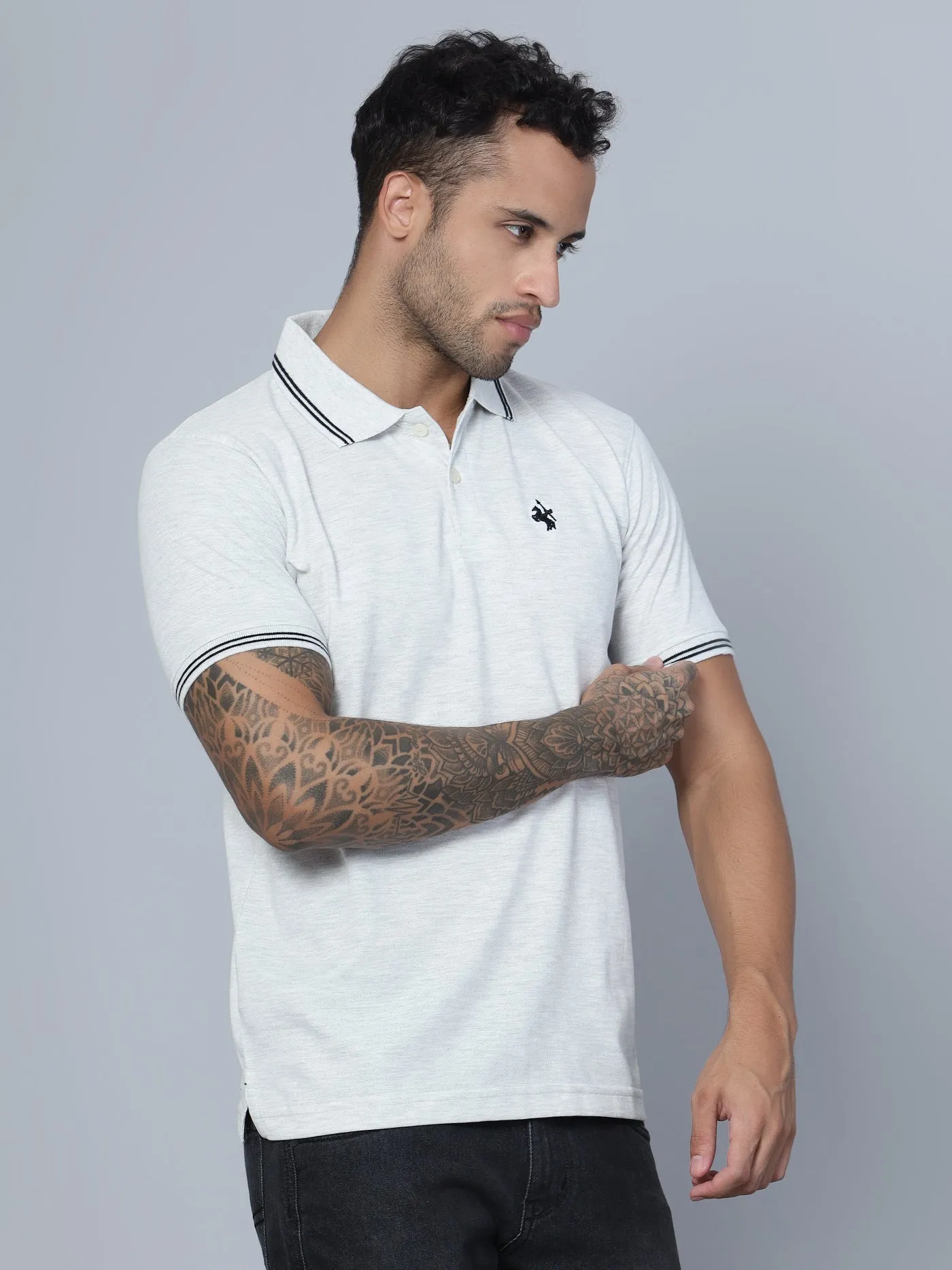 Men Polo Neck Grey T-Shirt