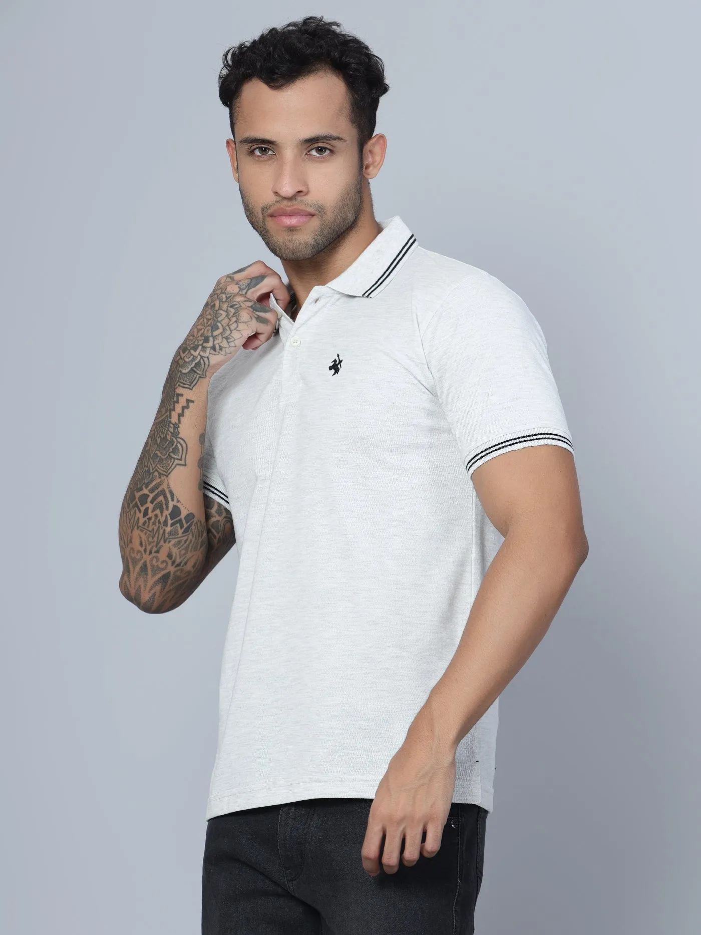 Men Polo Neck Grey T-Shirt