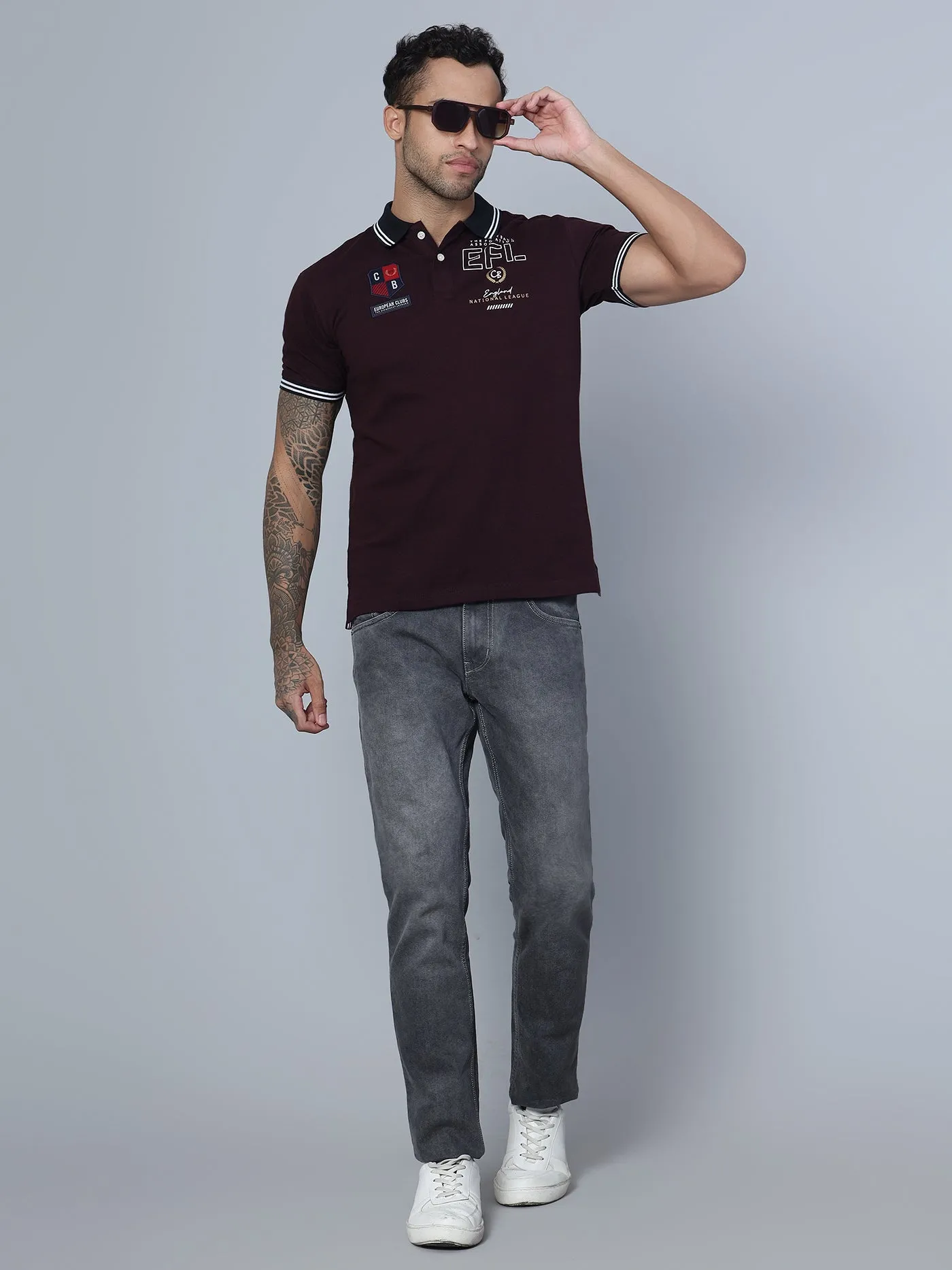 Men Polo Neck Wine T-Shirt