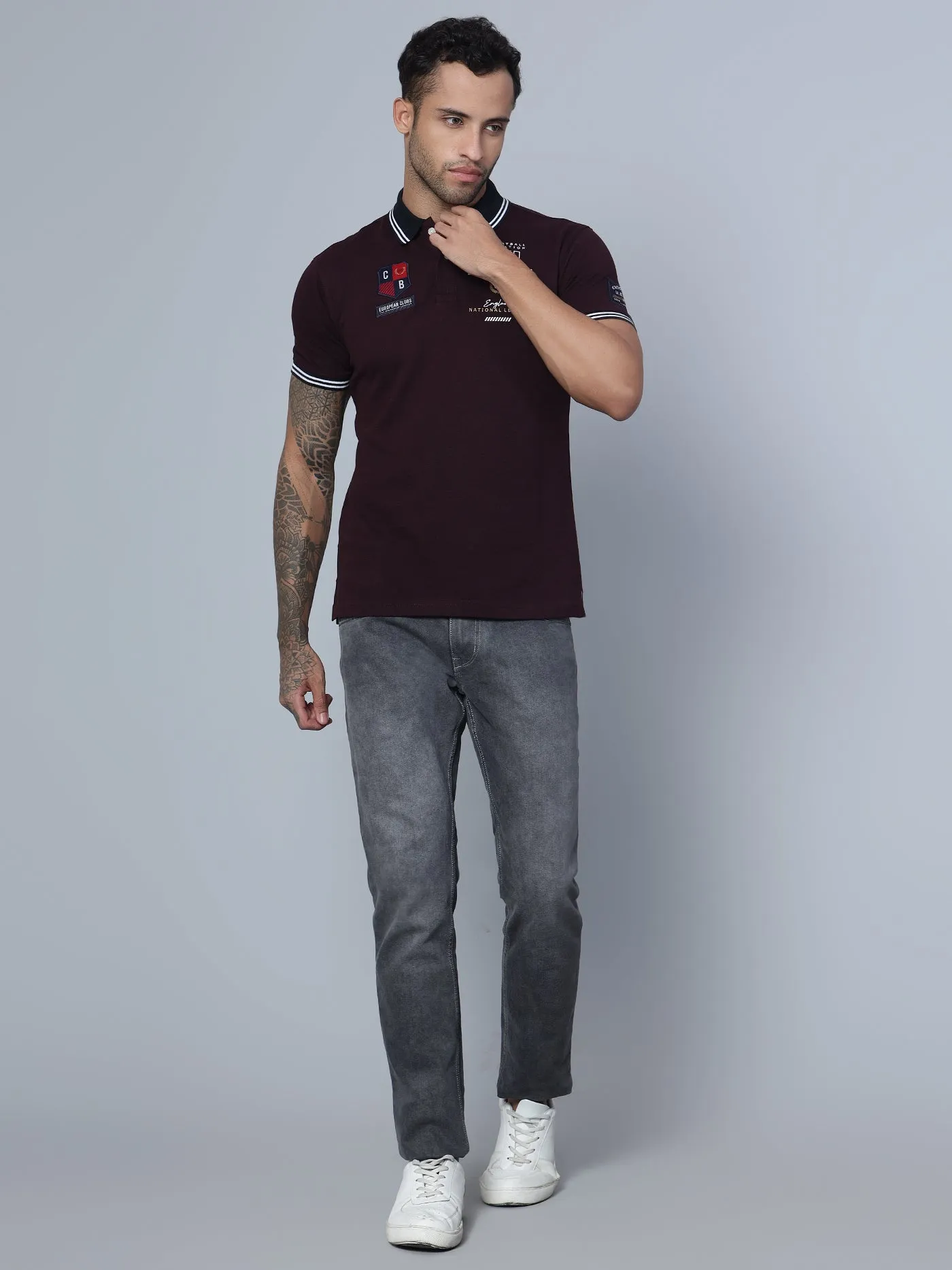 Men Polo Neck Wine T-Shirt