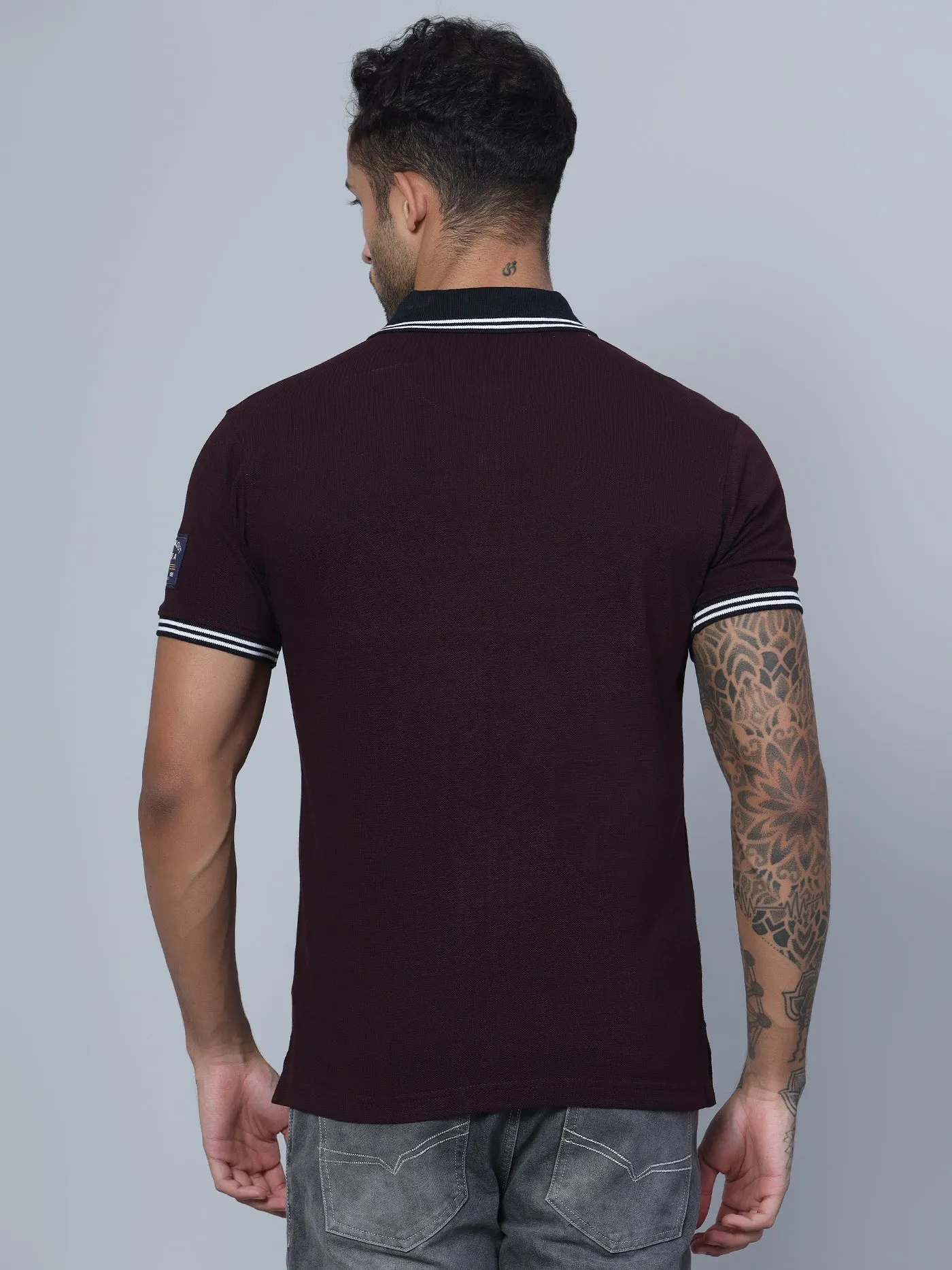 Men Polo Neck Wine T-Shirt