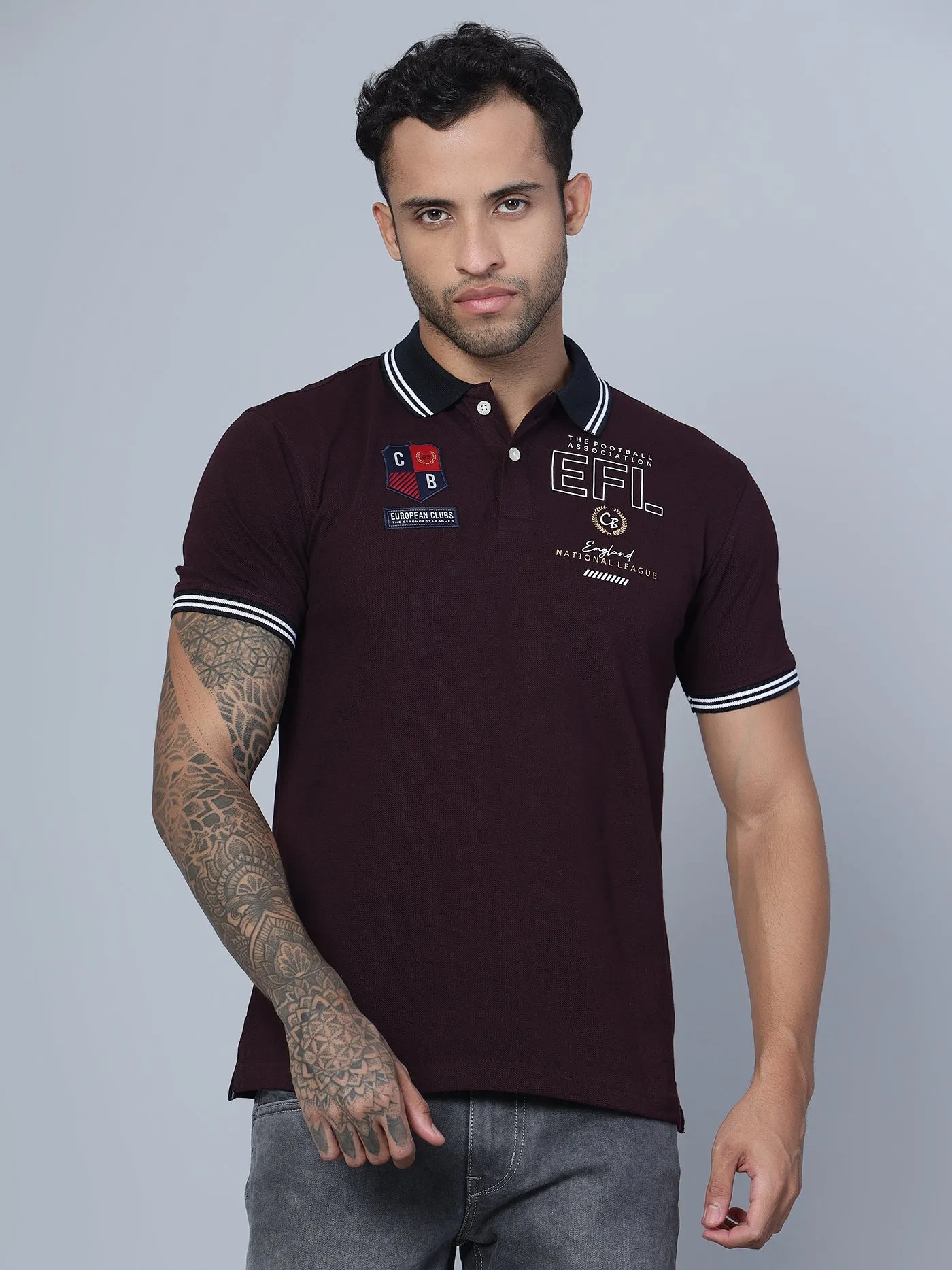 Men Polo Neck Wine T-Shirt