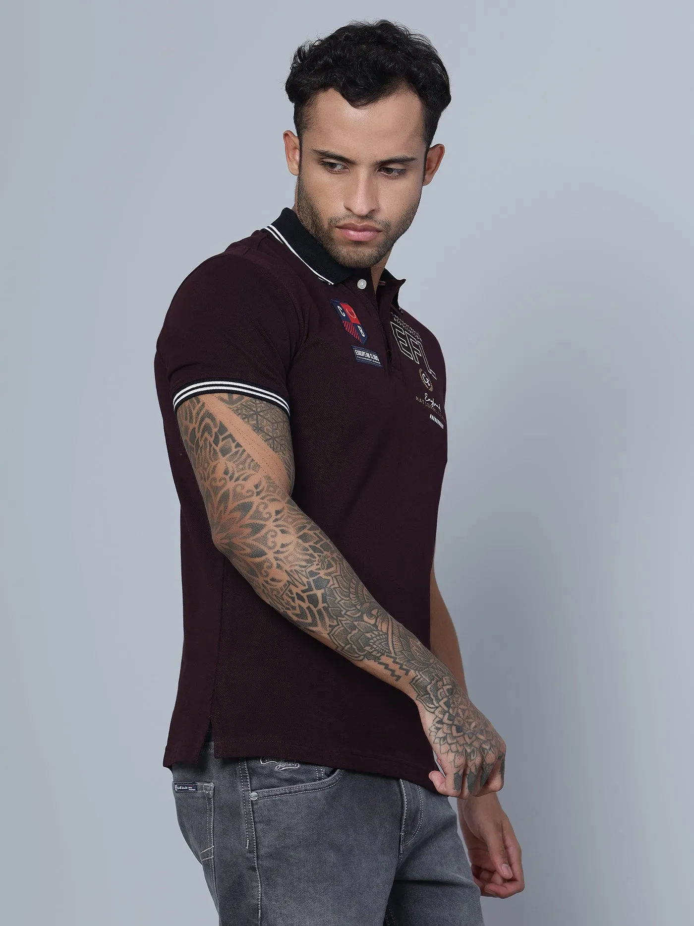 Men Polo Neck Wine T-Shirt